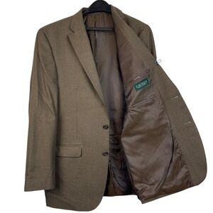 Ralph Lauren Blazer Mens 42L Rayon Brown Houndstooth Summer Sport Coat 2-Button